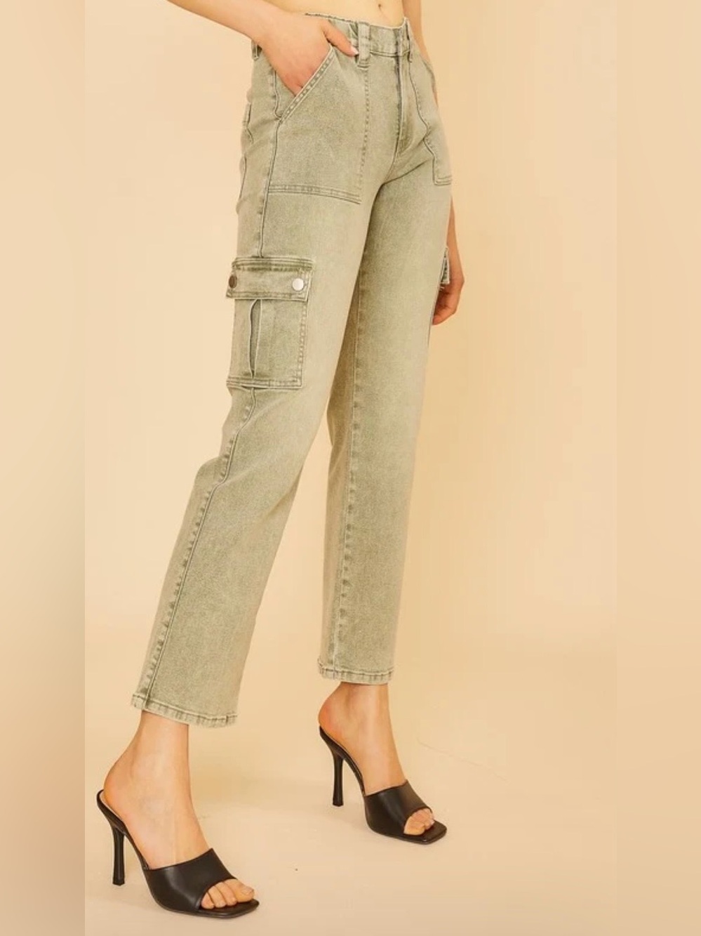 Annie Wear Sage Green Straight Leg Cargo Jeans Women’s Large